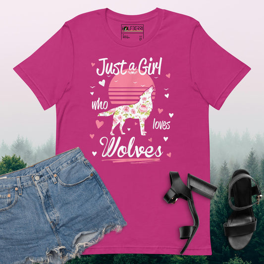 JUST A GIRL WHO LOVES WOLVES 100% COTTON T-SHIRT