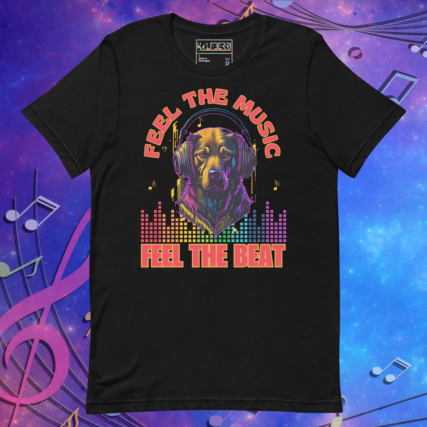 FEEL THE MUSIC FEEL THE BEAT DOG 100% COTTON T-SHIRT