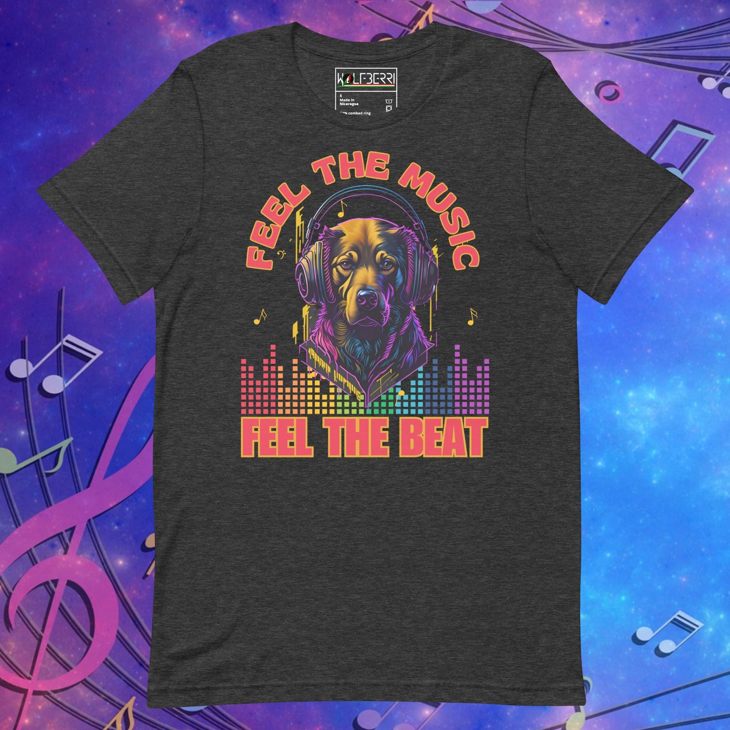 FEEL THE MUSIC FEEL THE BEAT DOG 100% COTTON T-SHIRT