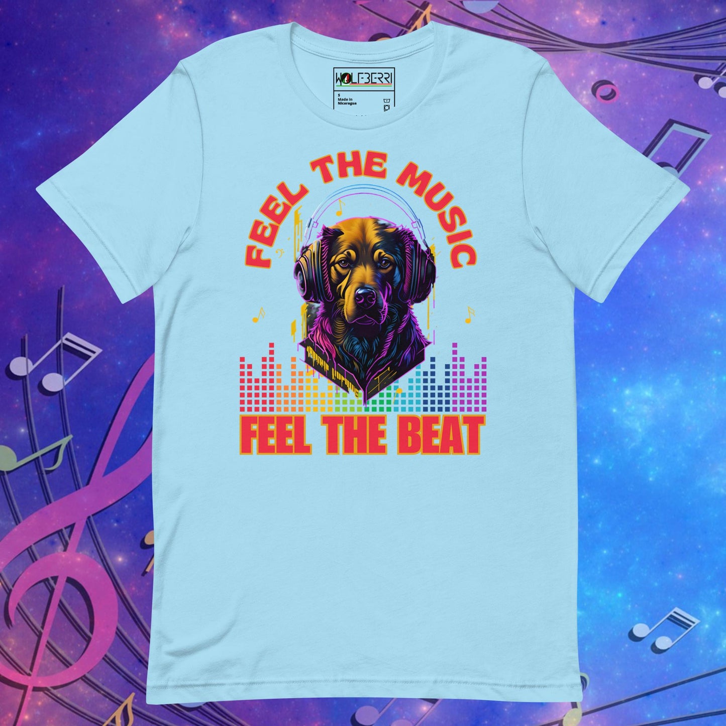 FEEL THE MUSIC FEEL THE BEAT DOG 100% COTTON T-SHIRT