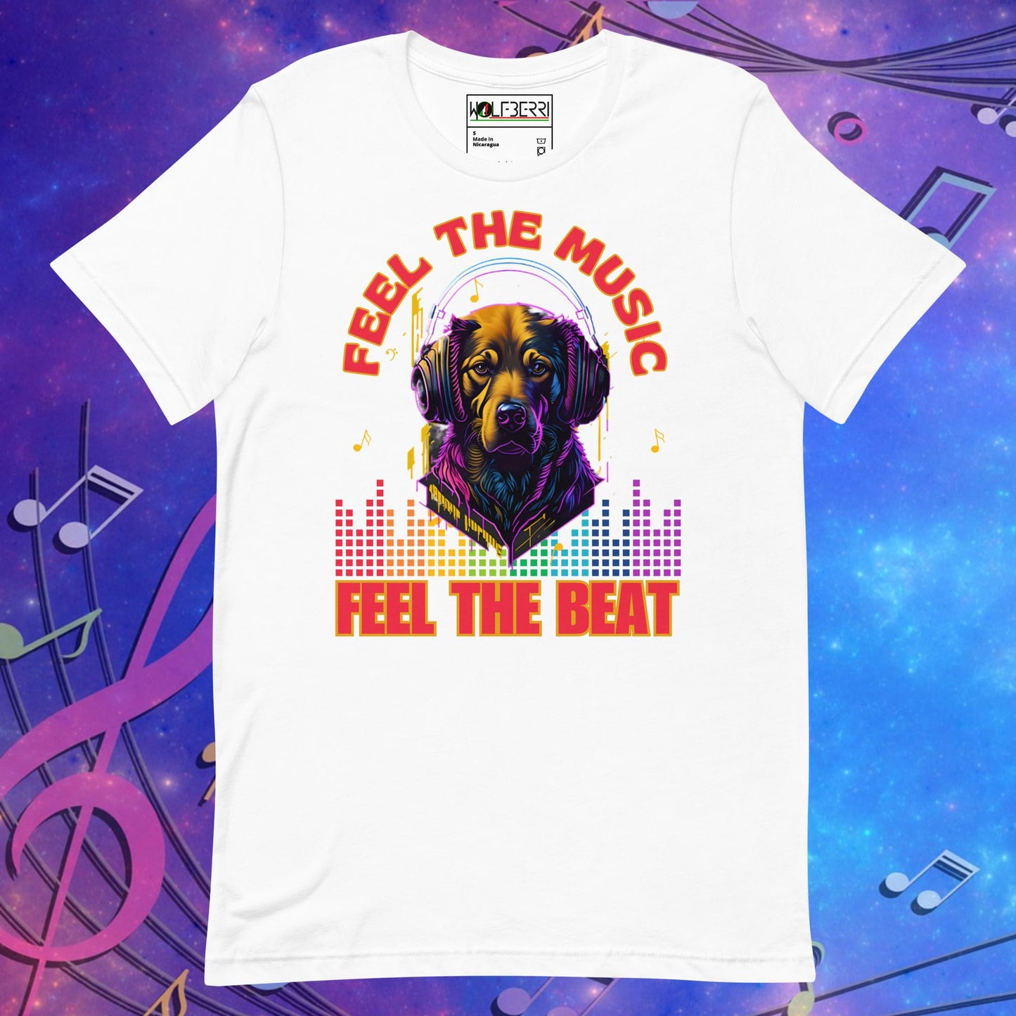 FEEL THE MUSIC FEEL THE BEAT DOG 100% COTTON T-SHIRT