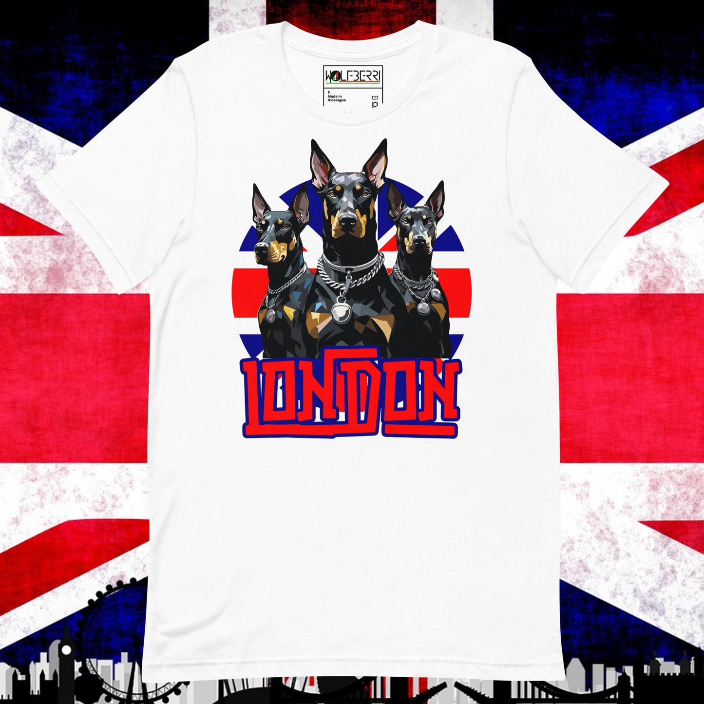 LONDON DOBERMAN TRIO 100% T-SHIRT